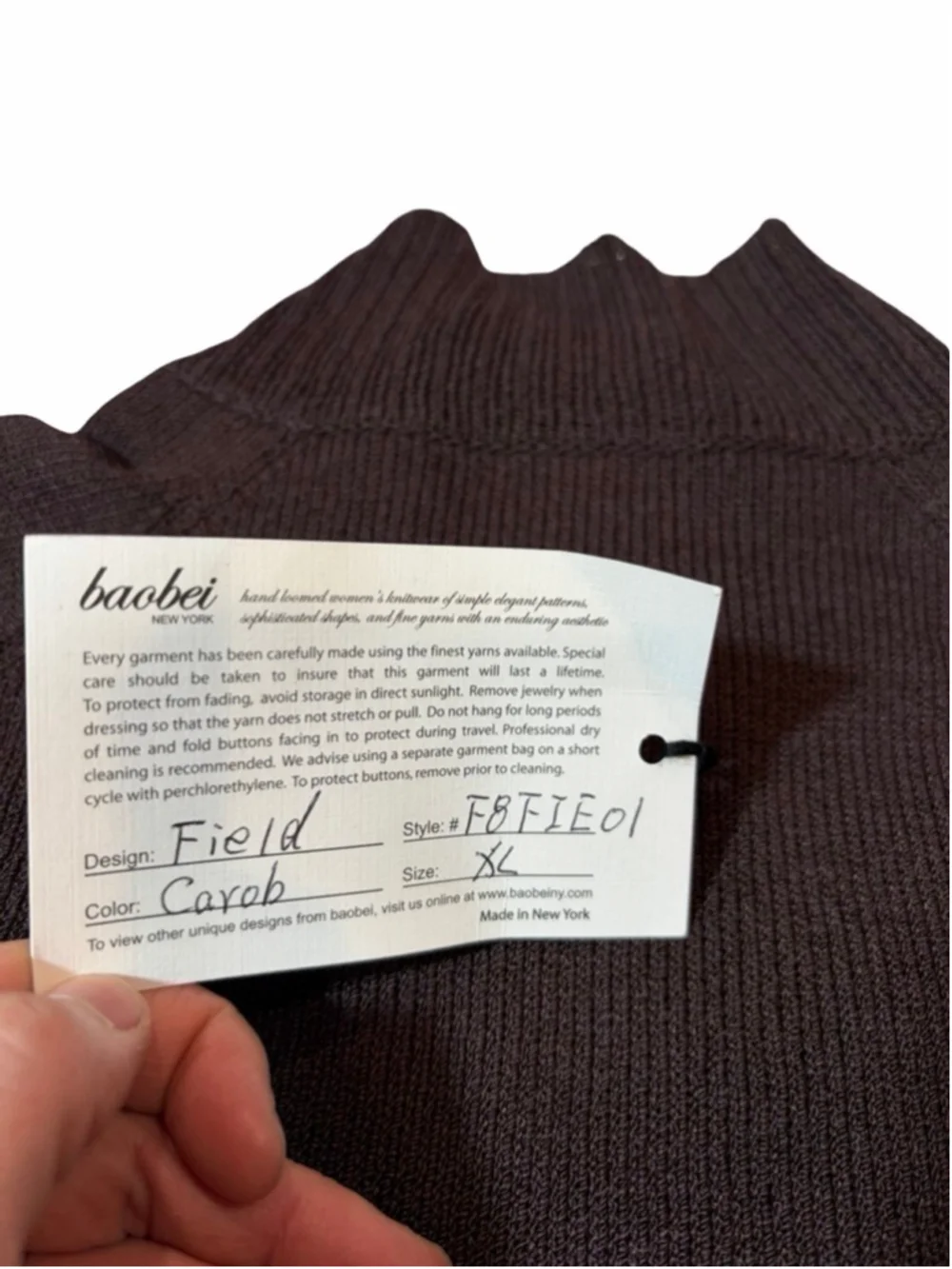 Baobei New York Wool Blend Zip Mock Neck Cardigan Sweater XL Brown